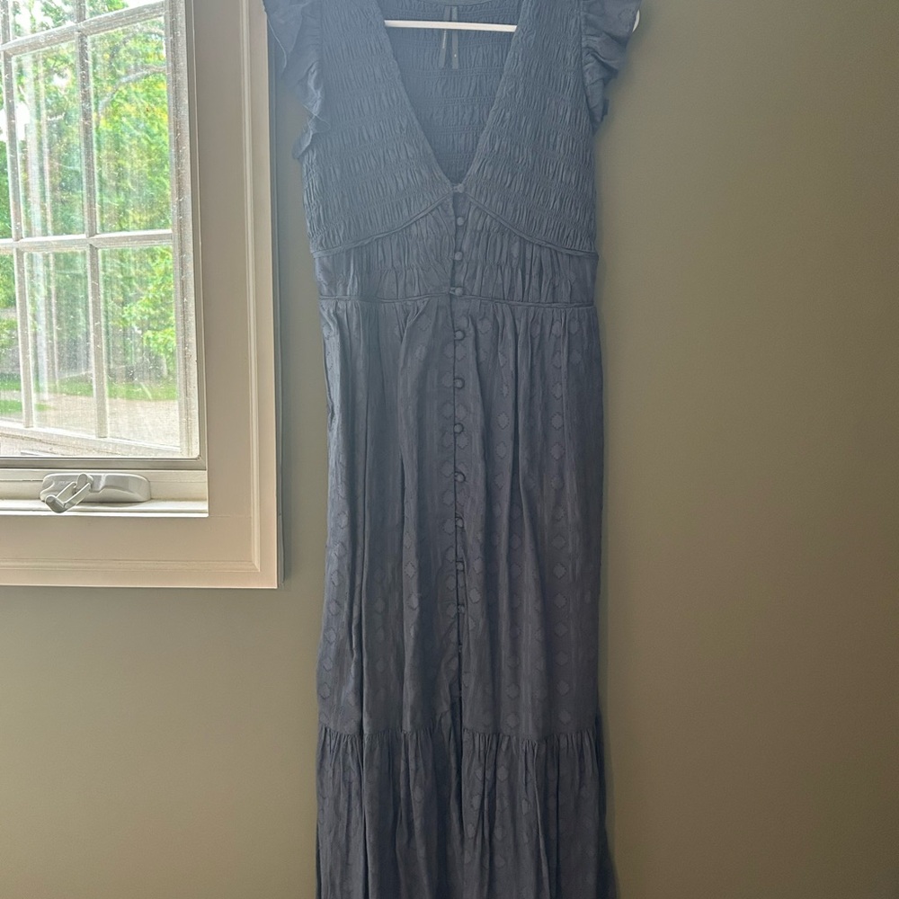Anthropologie Gray and Blue Maxi Dress